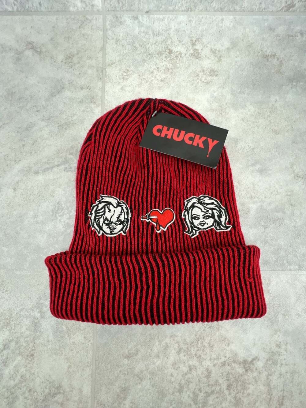 Concept One Chucky & Tiffany Red and Black Striped Beanie